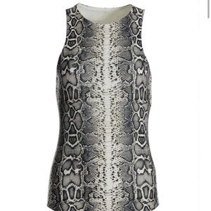 Polyester snake skin print bodysuit with high neck and no sleeves